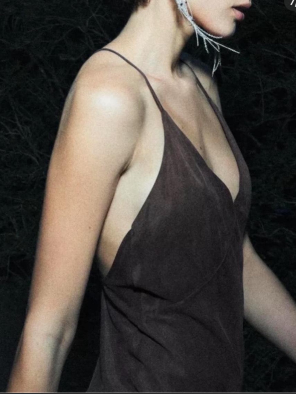Zara Brown Strapless Slip Dress with Spaghetti Straps